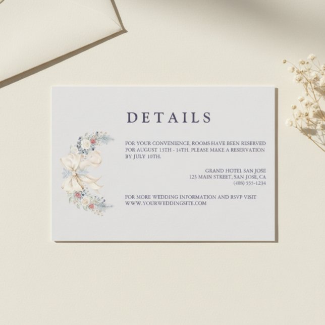 Tarjeta De Recepción Winter Floral Wedding Details Enclosure Card (Subido por el creador)