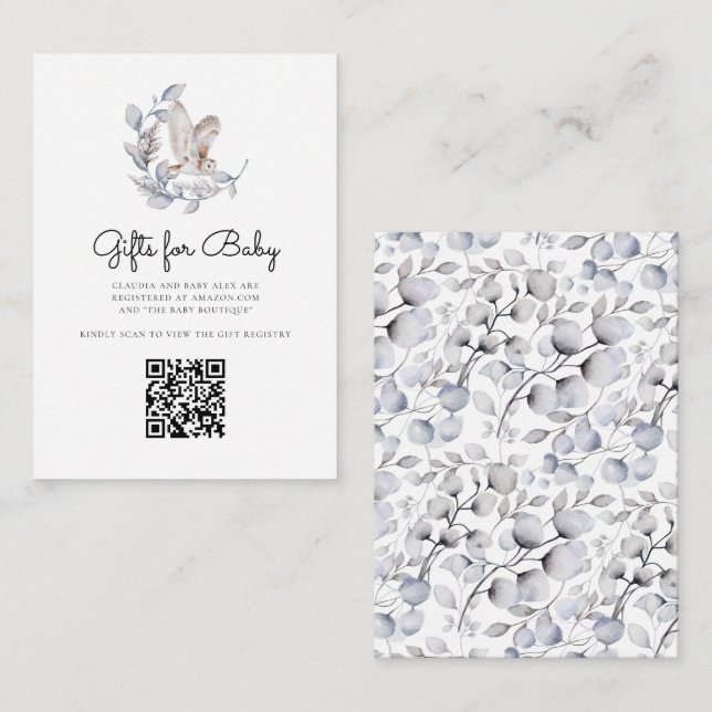 Tarjeta De Recepción Winter Forest Animals Gifts Baby Shower QR Code (Anverso / Reverso)