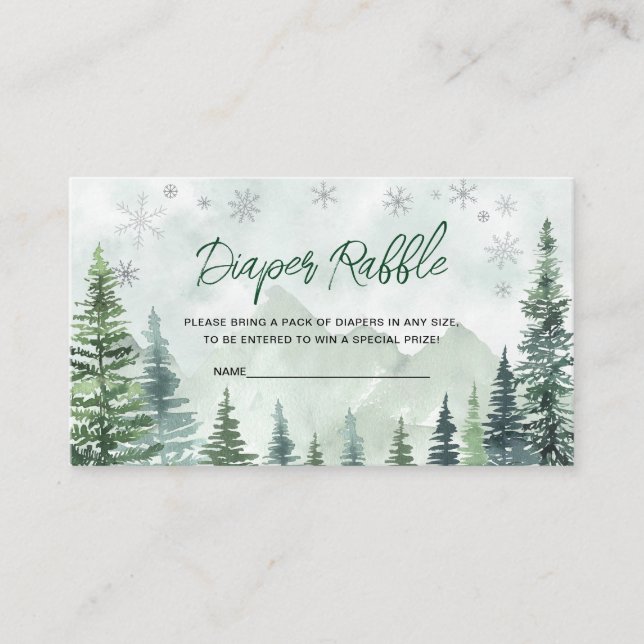 Tarjeta De Recepción Winter Forest Diaper Raffle (Anverso)