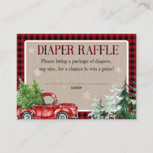 Tarjeta De Recepción Winter Forest Red Truck Baby Shower Diaper Raffle
