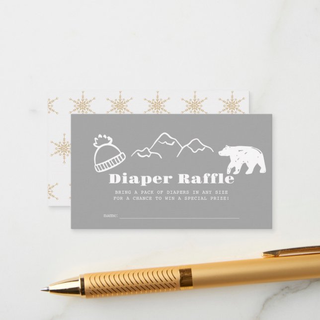 Tarjeta De Recepción Winter Gray Hand-Drawn Baby Diaper Raffle Ticket (Anverso/Reverso In Situ)