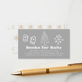 Tarjeta De Recepción Winter Gray Hand-Drawn Baby Shower Book Request