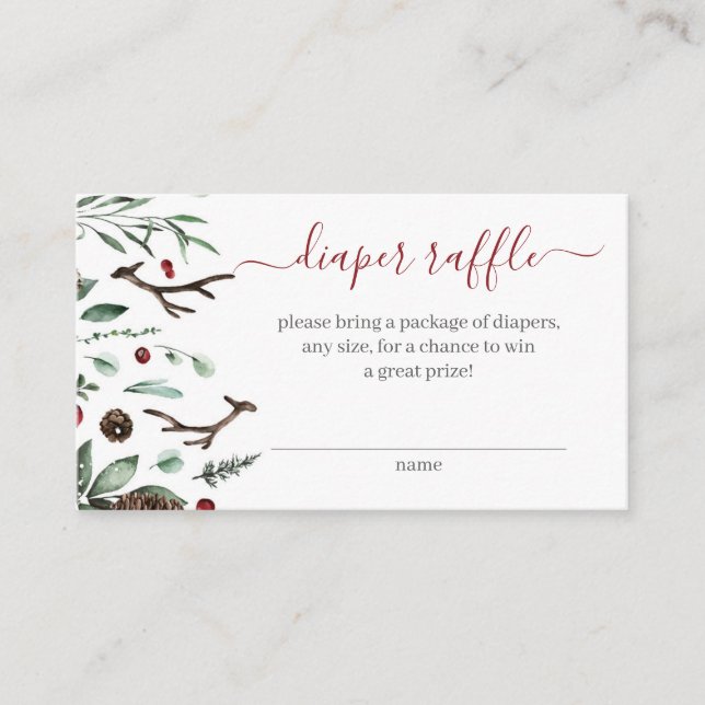 Tarjeta De Recepción Winter Greenery Baby Shower Diaper Raffle (Anverso)