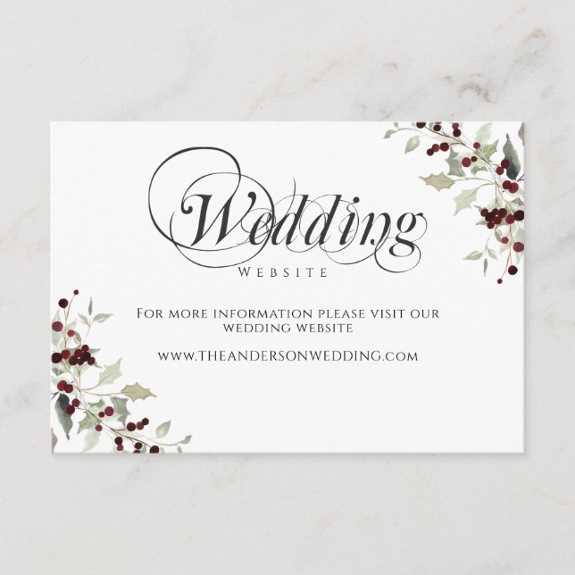 Tarjeta De Recepción Winter Holly Berry Wedding Website Enclosure Card (Anverso)