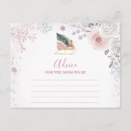 Tarjeta De Recepción Winter Pastel Pink Snowflake Sleigh Advice For Mom