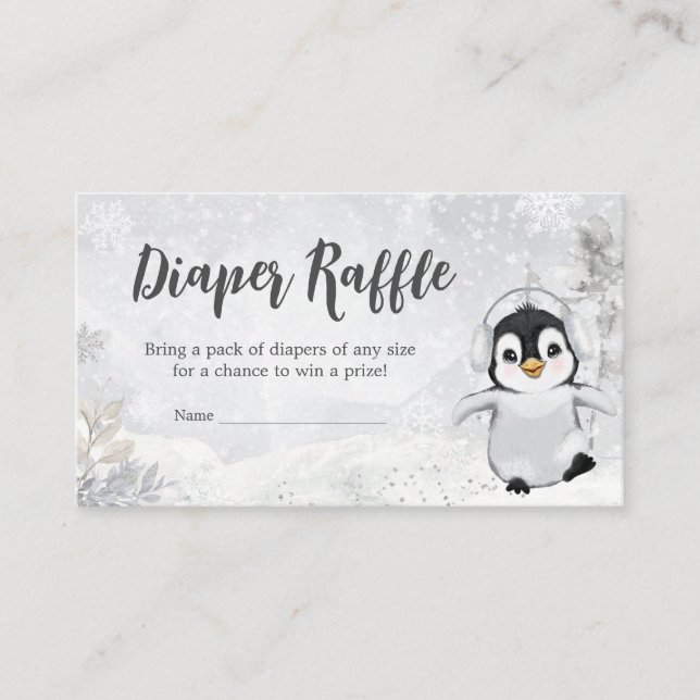 Tarjeta De Recepción Winter Penguin Baby Shower Diaper Raffle (Anverso)