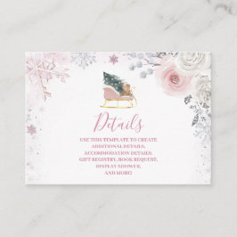 Tarjeta De Recepción Winter Pink Snowflake Sleigh Baby Shower Details