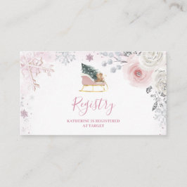 Tarjeta De Recepción Winter Pink Snowflake Sleigh Baby Shower Registry