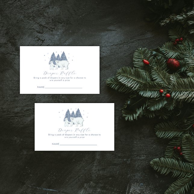 Tarjeta De Recepción Winter Polar Bear Diaper Raffle Baby Shower  (Winter Polar Bear Diaper Raffle Baby Shower Enclosure Card)