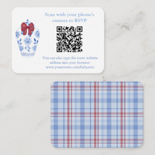 Tarjeta De Recepción Winter Red Blue Tartan QR Código Boda Ducha RSVP