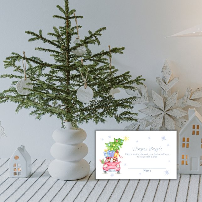 Tarjeta De Recepción Winter Reindeer Bear Diaper Raffle Baby Shower  (Winter Reindeer Bear Diaper Raffle Baby Shower Enclosure Card)