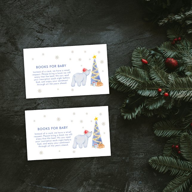 Tarjeta De Recepción Winter Santa Polar Bear Books For Baby Shower  (Winter Santa Polar Bear Books For Baby Shower Enclosure Card)