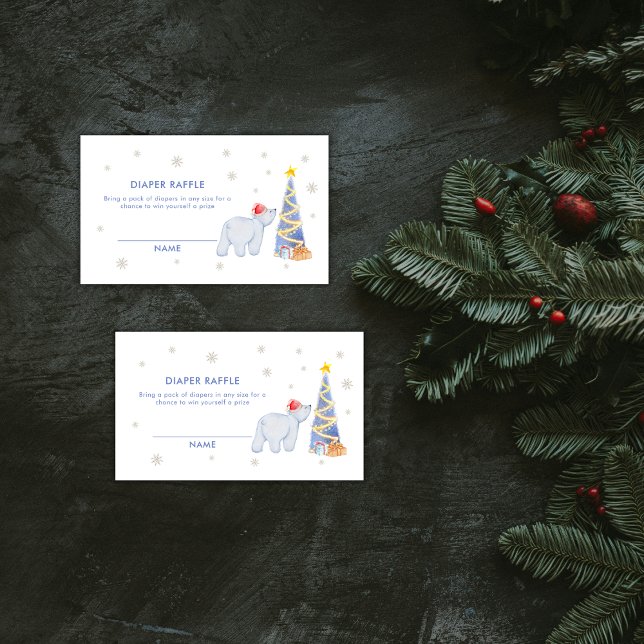 Tarjeta De Recepción Winter Santa Polar Bear Diaper Raffle Baby Shower  (Winter Santa Polar Bear Diaper Raffle Baby Shower Enclosure Card)