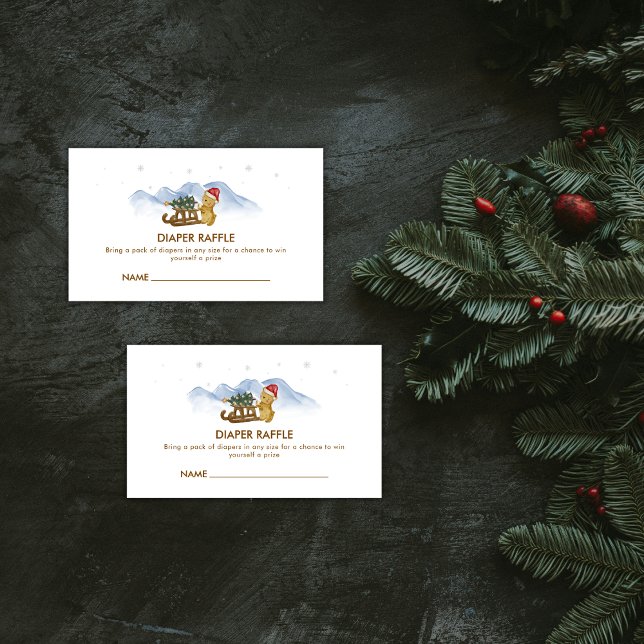 Tarjeta De Recepción Winter Sleigh Bear Diaper Raffle Baby Shower (Winter Sleigh Bear Diaper Raffle Baby Shower Enclosure Card)
