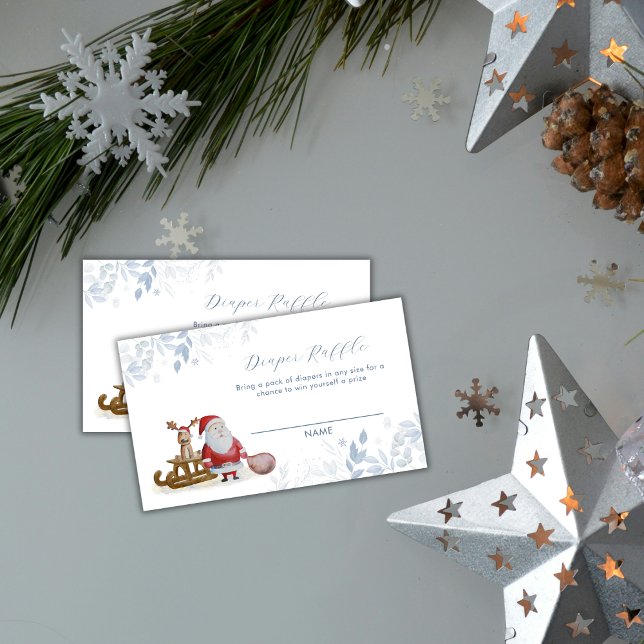 Tarjeta De Recepción Winter Sleigh Santa Diaper Raffle Baby Shower  (Winter Sleigh Santa Diaper Raffle Baby Shower Enclosure Card)