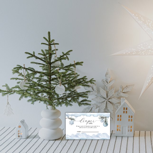 Tarjeta De Recepción Winter Snow Mountain Diaper Raffle Baby Shower  (Winter Snow Mountain Diaper Raffle Baby Shower Enclosure Card)