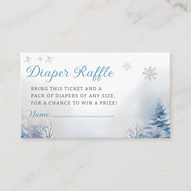 Tarjeta De Recepción Winter Snowflakes lindo Blue Diaper Raffle Ticket (Anverso)