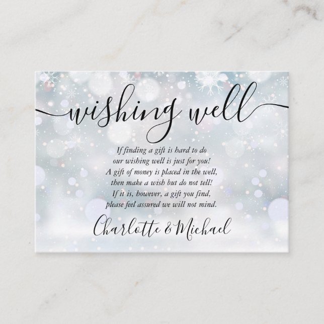 Tarjeta De Recepción Winter Snowflakes Wall Well Boda (Anverso)