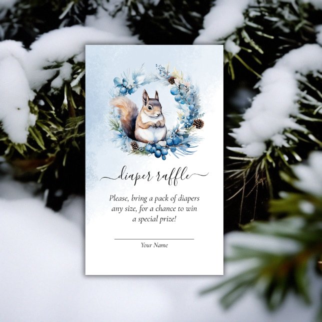 Tarjeta De Recepción Winter Squirrel Baby Shower Diaper Raffle (Winter Squirrel Baby Shower Diaper Raffle Enclosure Card)