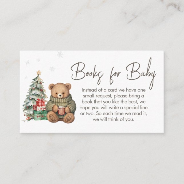 Tarjeta De Recepción Winter Teddy Bear Baby Shower Books para el bebé (Anverso)