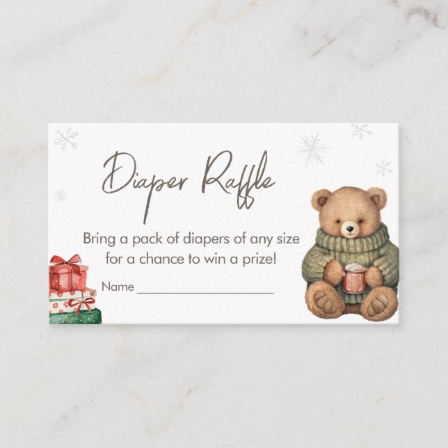 Tarjeta De Recepción Winter Teddy Bear Baby Shower Diaper Raffle (Anverso)