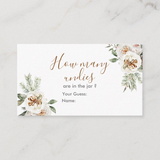 Tarjeta De Recepción Winter White Floral Bridal Shower: Cuántos Undies (Anverso)