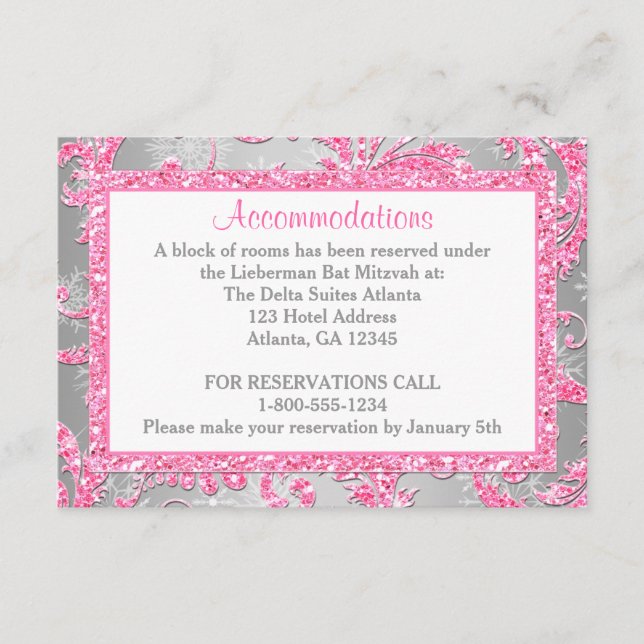 Tarjeta De Recepción Winter Wonderland Bat Mitzvah Gabinete 2 (Anverso)