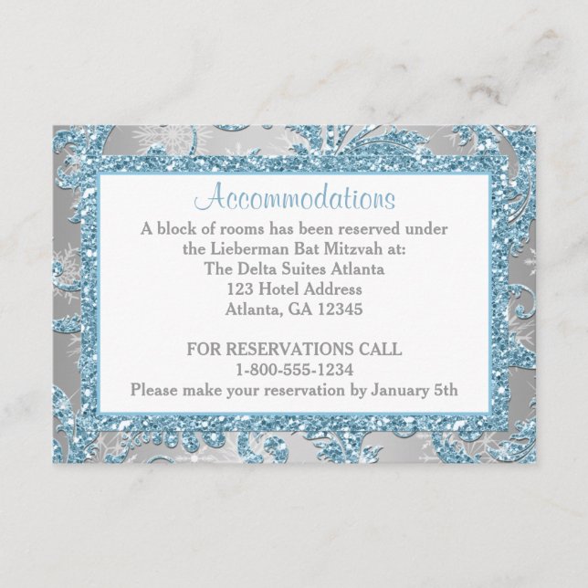 Tarjeta De Recepción Winter Wonderland Bat Mitzvah Gabinete 2 (Anverso)