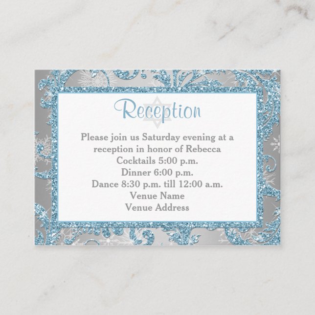 Tarjeta De Recepción Winter Wonderland Bat Mitzvah Insertar 3 (Anverso)