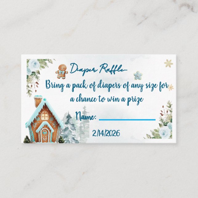 Tarjeta De Recepción Winter wonderland Gingerbread diaper raffle card (Anverso)