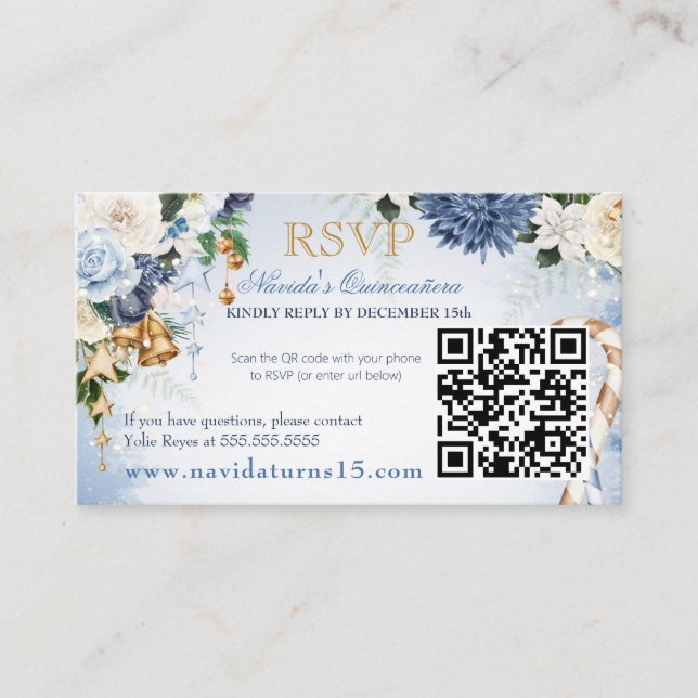 Tarjeta De Recepción Winter Wonderland Light Blue Quinceanera RSVP (Anverso)