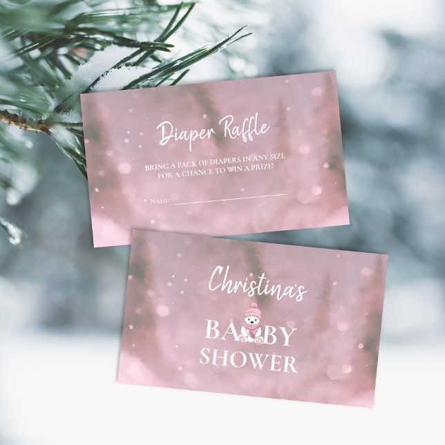 Tarjeta De Recepción Winter Wonderland Pink Baby Diaper solicitud Raffl (Subido por el creador)