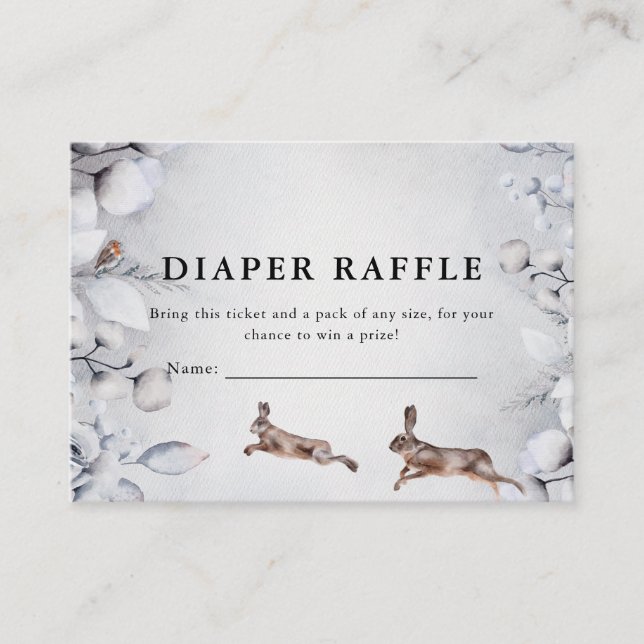 Tarjeta De Recepción Winter Woodland Animals Baby Shower Diaper Raffle (Anverso)