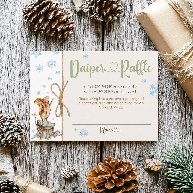 Tarjeta De Recepción Winter Woodland Animals Baby Shower Diaper Raffle (Cute winter woodland forest animals squirrel tree hedgehog baby shower diaper raffle enclosure card)
