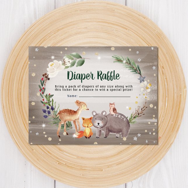 Tarjeta De Recepción Winter Woodland Animals Baby Shower Diaper Raffle (Subido por el creador)