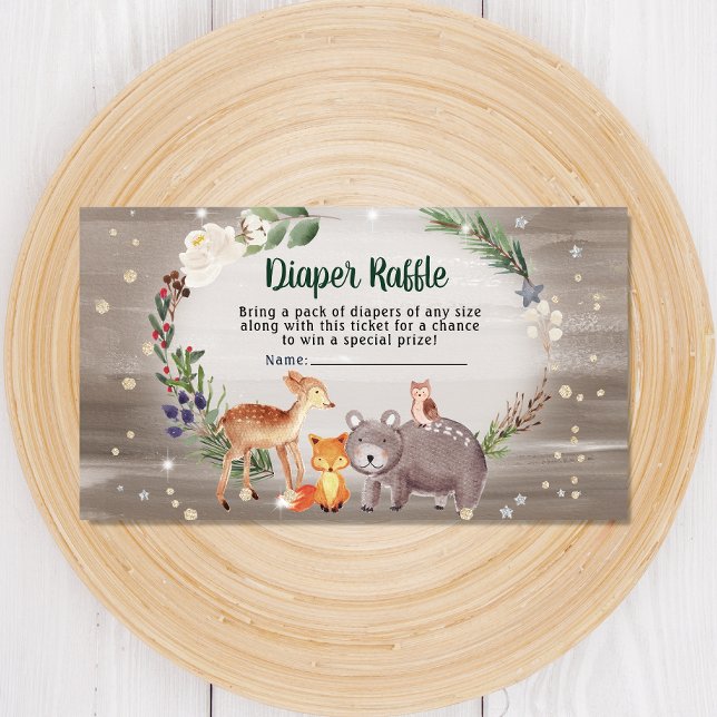 Tarjeta De Recepción Winter Woodland Animals Diaper Raffle Baby Shower (Subido por el creador)