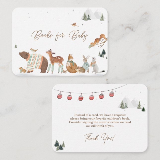 Tarjeta De Recepción Winter Woodland Animals Forest Baby Shower Books (Anverso / Reverso)
