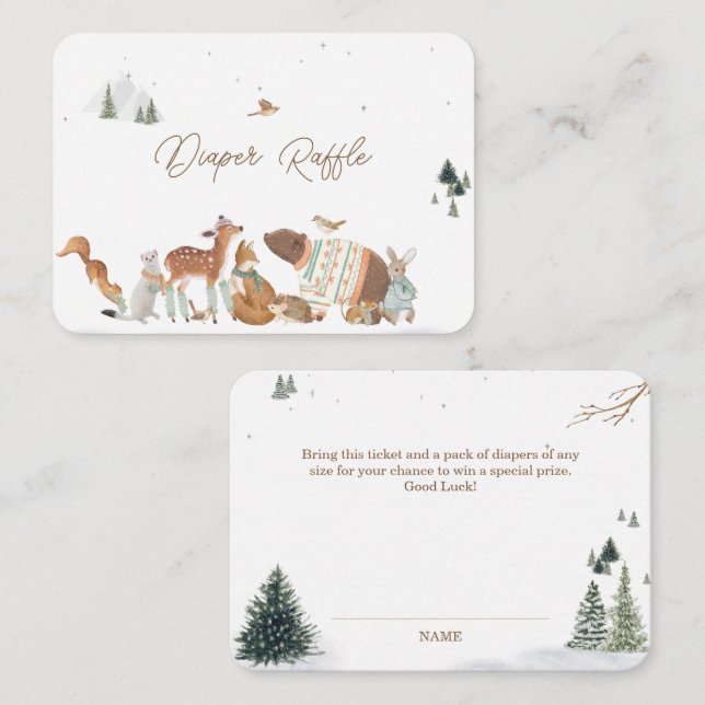 Tarjeta De Recepción Winter Woodland Animals Forest Baby Shower Diaper (Anverso / Reverso)
