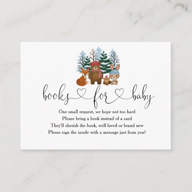 Tarjeta De Recepción Winter Woodland Baby Shower Books For Baby (Anverso)