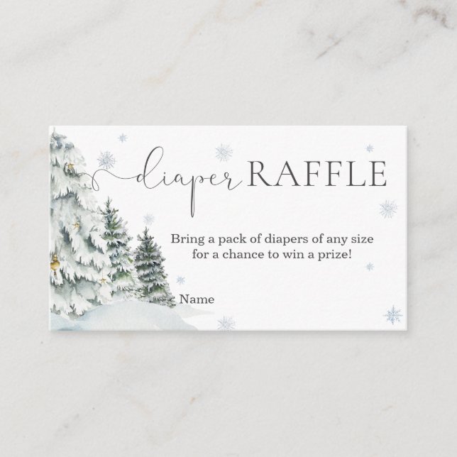 Tarjeta De Recepción Winter Woodland Baby Shower Diaper Raffle (Anverso)