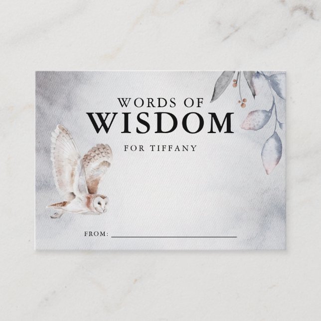 Tarjeta De Recepción Winter Woodland Baby Shower Palabras de sabiduría (Anverso)