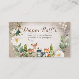 Tarjeta De Recepción Winter Woodland Diaper Raffle Floral Blanca