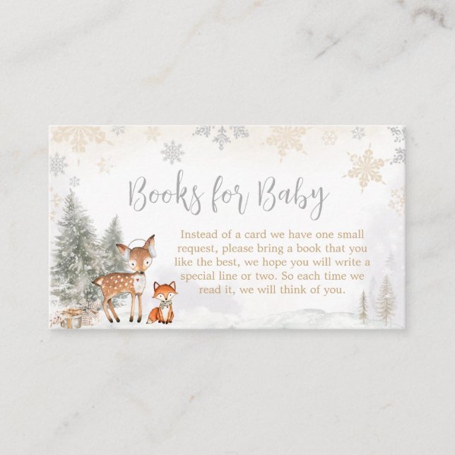 Tarjeta De Recepción Winter Woodland Truck Baby Shower Books para el be (Anverso)