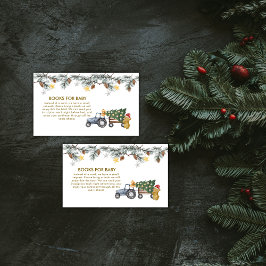Tarjeta De Recepción Winter X'mas Tree Tractor Bear Books Baby Shower