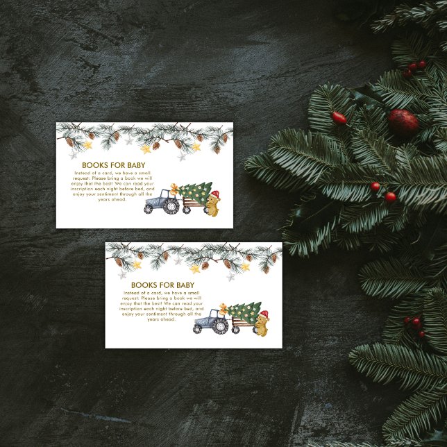 Tarjeta De Recepción Winter X'mas Tree Tractor Bear Books Baby Shower (Winter X'mas Tree Tractor Bear Books Baby Shower Enclosure Card)