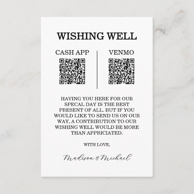 Tarjeta De Recepción Wishing Well Wedding QR Code Enclosure Card (Anverso)