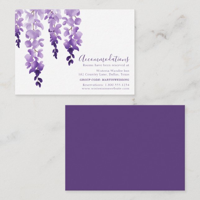 Tarjeta De Recepción Wisteria Purple Floral Boda Hotel Alojamiento (Anverso / Reverso)