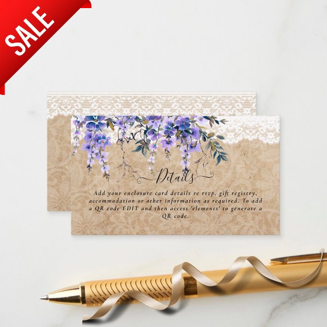 Tarjeta De Recepción Wisteria Rustica Boda de encaje floral (Subido por el creador)
