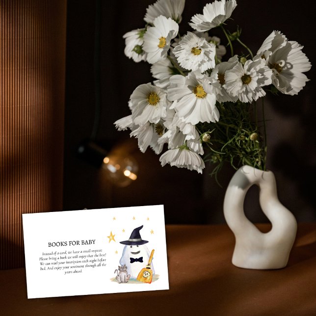 Tarjeta De Recepción Witch Little Boo Ghost Boy Books Para Baby Shower (Witch Little Boo Ghost Boy Books For Baby Shower Enclosure Card)