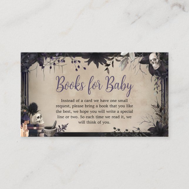 Tarjeta De Recepción Witchy Gothic Halloween libros de Baby Shower para (Anverso)